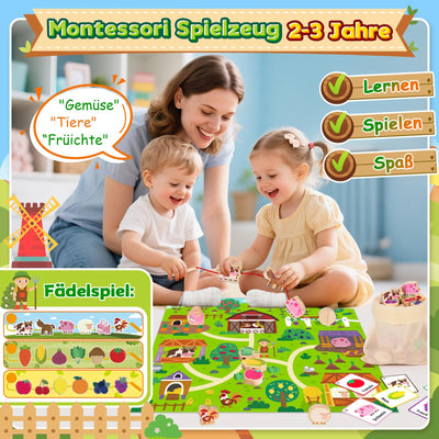 Montessori Spielzeug ab 2 1 3 Jahre: Geschenk Mädchen 1-3 Jahre Junge Fädelspiel Bauernhof Motorikspielzeug für Kinderspielzeug ab 2-3 Jahr Mädchen Holzspielzeug Lernkarten für Kleinkinder ab 2 Jahren