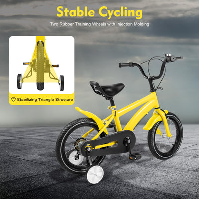 WAPHOERTE 14-Zoll-Kinderfahrrad Anfängerfahrrad mit Stützrädern, Trainingsfahrzeug für 2-4-Jährige Jungen und Mädchen, Höhenverstellbar, Maximal zulässiges Gewicht 50 kg, Gelb + Schwarz