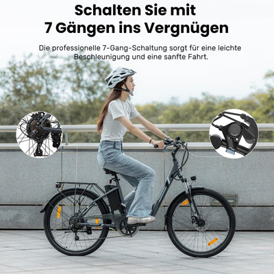 Touroll B1 26 Zoll City E-Bike mit 250W Motor und 36V 15.6Ah Akku Pedelec Cityräder Elektrofahrrad, Max Geschwindigkeit 25km/h Max Reichweite 90km, Erwachsene Herren Damen Ebike