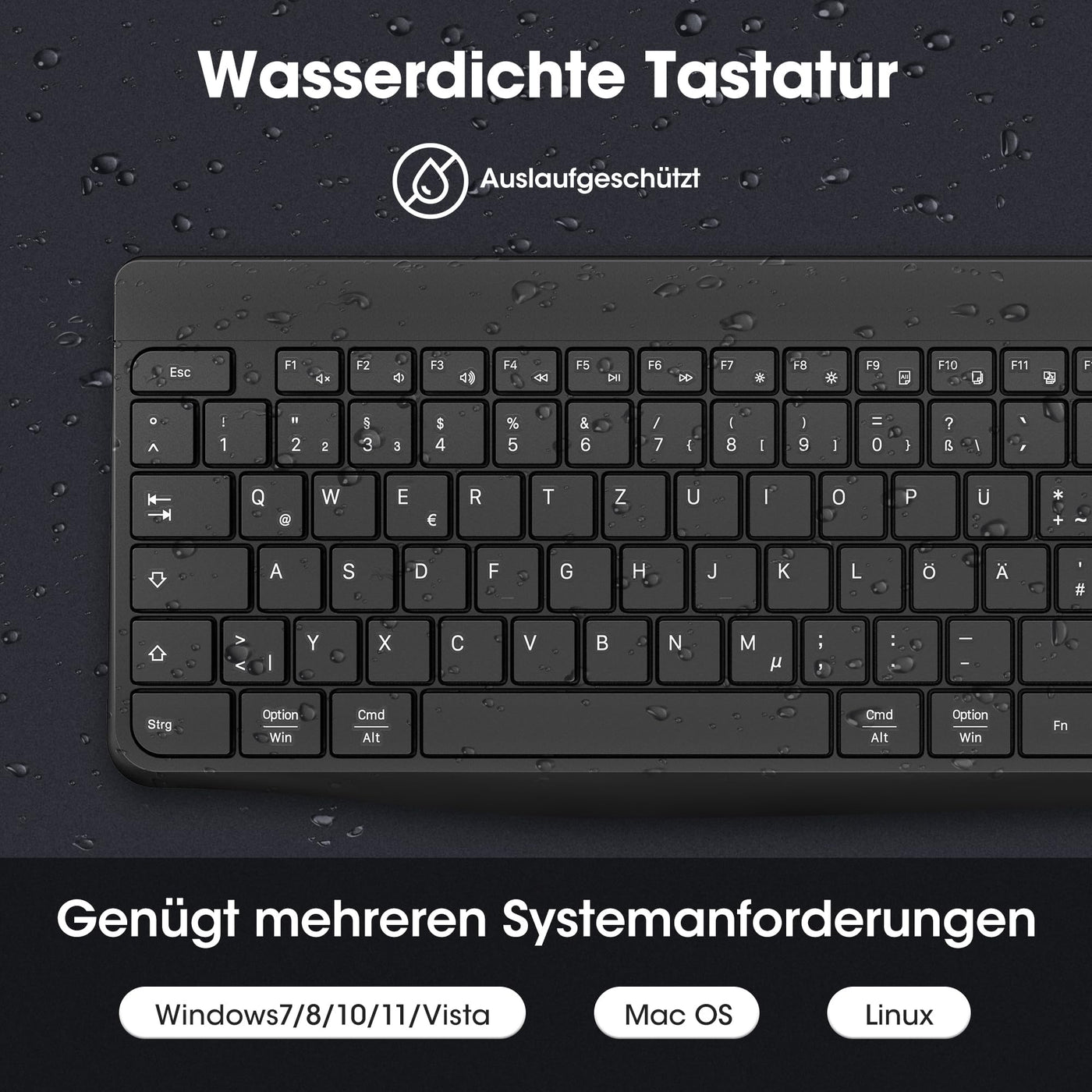 KOORUI Tastatur und Maus Kabellos, Wiederaufladbar Leise Maus Tastatur Set Deutsches Layout QWERTZ mit 12 Funktionstasten 2.4 GHz Tastatur Maus Set für Windows, MacOS, Linux -Schwarz