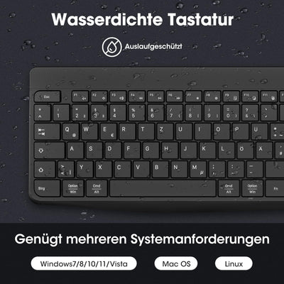 KOORUI Tastatur und Maus Kabellos, Wiederaufladbar Leise Maus Tastatur Set Deutsches Layout QWERTZ mit 12 Funktionstasten 2.4 GHz Tastatur Maus Set für Windows, MacOS, Linux -Schwarz