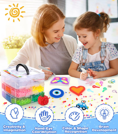 Ophy Bügelperlen Set | 15000 Stück 5mm Bügelperlen mit Dreilagiger Aufbewahrungsbox, 6 Bügelperlen Platten, 16 Muster, 5 Bügelpapiere, 20 Farben DIY Bügelperlenn, 3D für Kinder Geschenk Bastelideen