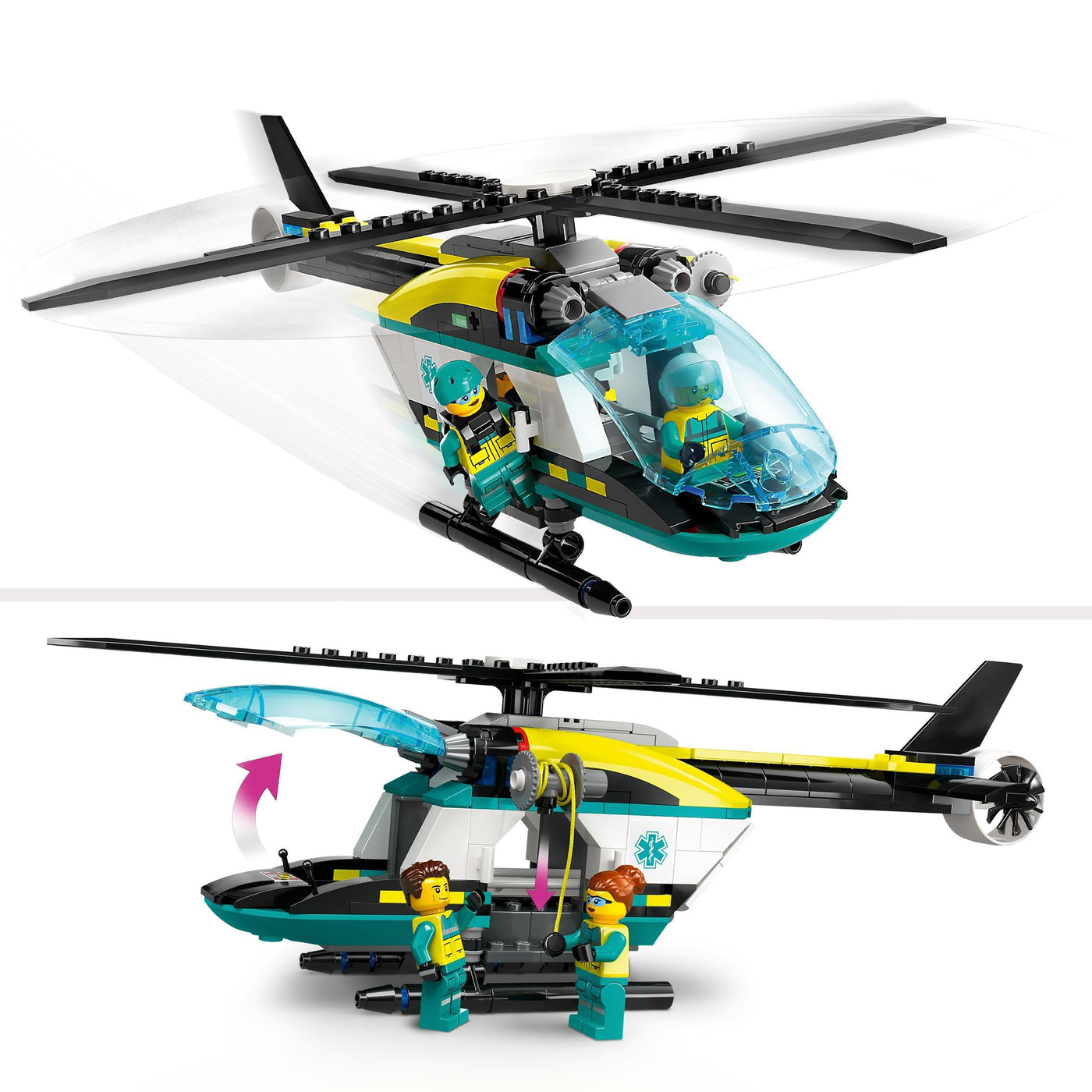 LEGO City Rettungshubschrauber, Hubschrauber-Spielzeug für Kinder, Helikopter mit Seilwinde, Rotoren und 3 Figuren inkl. Pilot, Wanderer und Luftretter, Geschenk für 6-jährige Jungs und Mädchen 60405