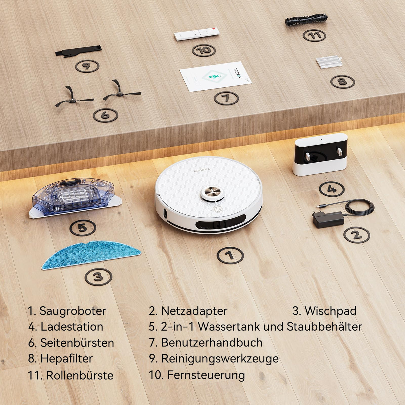 Tesvor S8Pro Saugroboter mit Wischfunktion -6000Pa Staubsauger Roboter 3in1 Roboterstaubsauger+LiDAR-Navigation+240 Min Laufzeit,APP/Alexa Steuerung,ideal für Haustierhaare,Teppiche,Hartböden.