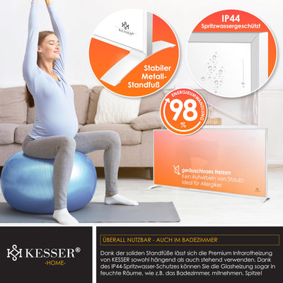 KESSER® Infrarotheizung Energiesparend Infrarot Standgerät & Wandmontage Elektroheizung 700W mit Fernbedienung Thermostat & App-Steuerung Elektrisch Heizpaneel Heizung Konvektor Standfüße