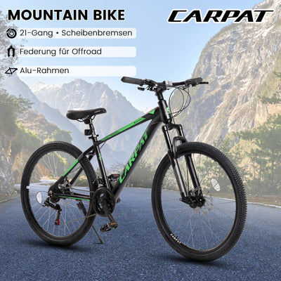 CARPAT SPORT 26 29 Zoll Mountainbike für Jungen, Mädchen, Damen und Herren, Scheibenbremse, 21 Gang-Schaltung, Aluminium Rahmen, Hardtail Fahrrad Jugendfahrrad MTB