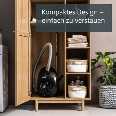 Siemens Staubsauger mit Beutel Z 3.0 extreme power VSZ3XTRM11, Bodenstaubsauger, XXL-Polsterdüse ideal für Tierhaare, Bodendüse für Parkett, Teppich, Fliesen, niedriger Stromverbrauch, 850 W, schwarz