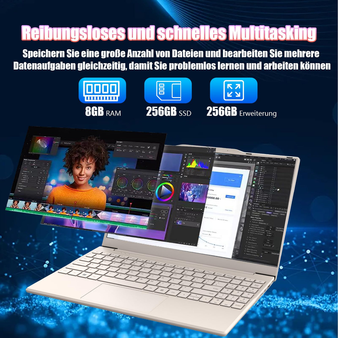 2025 Neueste Tragbarer Laptop für Studenten und Unternehmen,14 Zoll Notebook Computer FHD IPS Display,8GB RAM 256GB SSD,Celeron N5095(Bis zu 2.9GHz,Beats N4020),QWERTY Numerische Tastatur,WiFi,Webcam