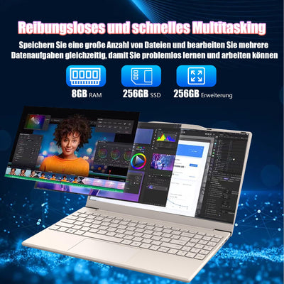 2025 Neueste Tragbarer Laptop für Studenten und Unternehmen,14 Zoll Notebook Computer FHD IPS Display,8GB RAM 256GB SSD,Celeron N5095(Bis zu 2.9GHz,Beats N4020),QWERTY Numerische Tastatur,WiFi,Webcam