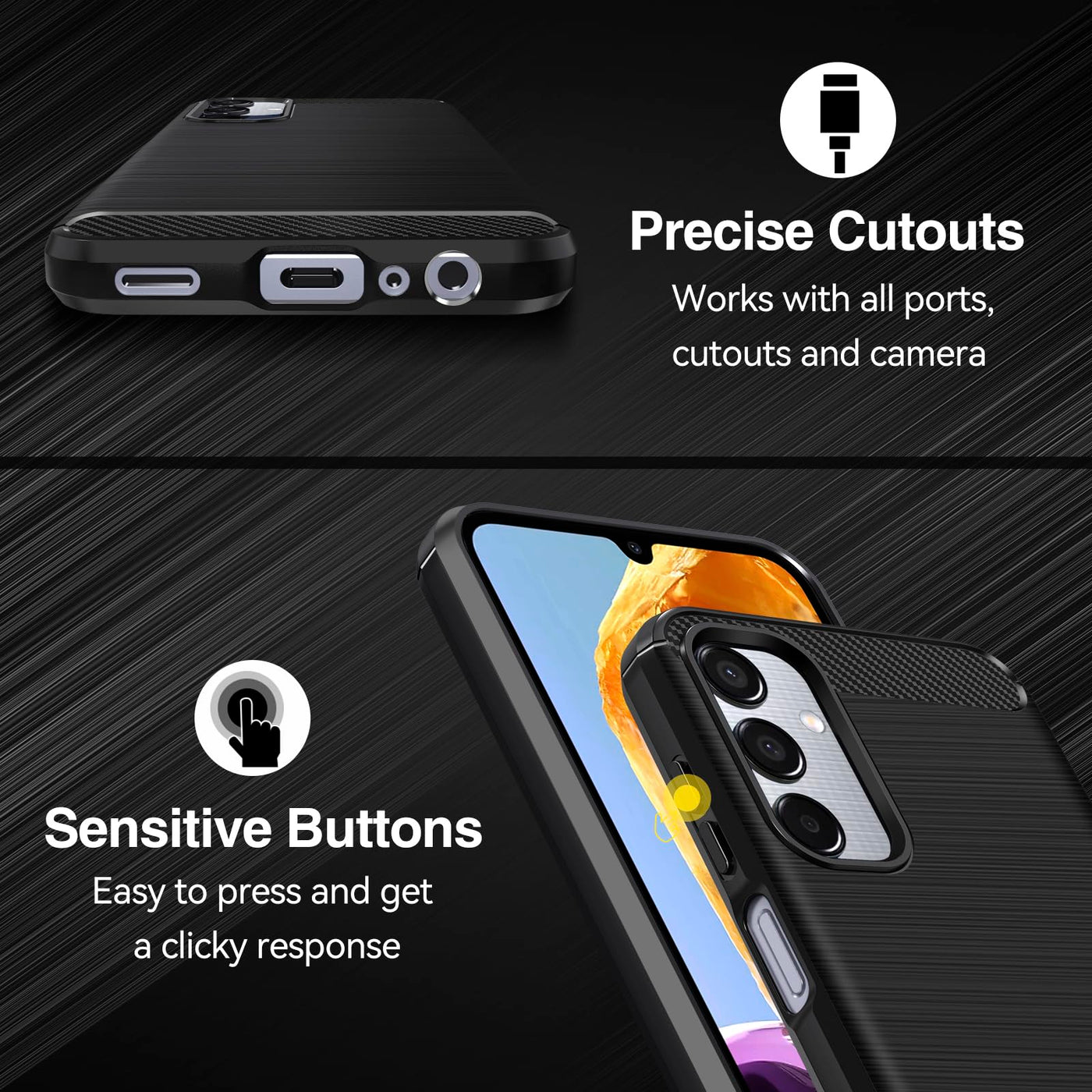 ivoler Hülle für Samsung Galaxy M15 5G mit 2 Stück Panzer Schutz Glas, Militärischer Stoßfest Handyhülle, Dünne Weiche TPU Silikon Kratzfest Schutzhülle Anti-Fingerabdruck Case, Schwarz