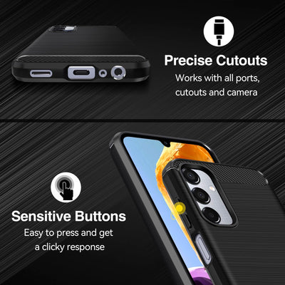 ivoler Hülle für Samsung Galaxy M15 5G mit 2 Stück Panzer Schutz Glas, Militärischer Stoßfest Handyhülle, Dünne Weiche TPU Silikon Kratzfest Schutzhülle Anti-Fingerabdruck Case, Schwarz