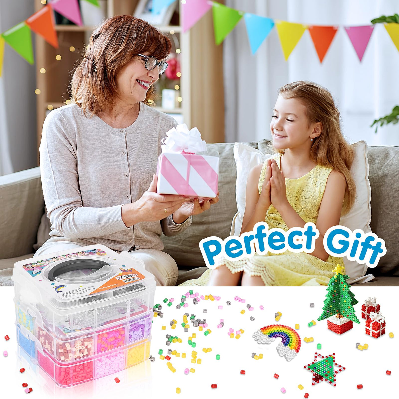 LULUETPUE Bügelperlen Set, Steckperlen mit Aufbewahrungsbox, Platten, Benutzerführung, Kinder DIY Perlen für Schmuck Deko, Verzierungen und 3d Geschenk Bastelideen ab 3 jahre(5mm,20 Farbe)