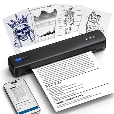 POLONO D810 Thermodrucker A4 Wireless für Reisen, Mobiler Drucker A4 Unterstützung für 8.5"x11" US Brief, Tragbarer drucker Kompatibel mit iOS, Android, Laptop für Büro, Auto, Schwarz