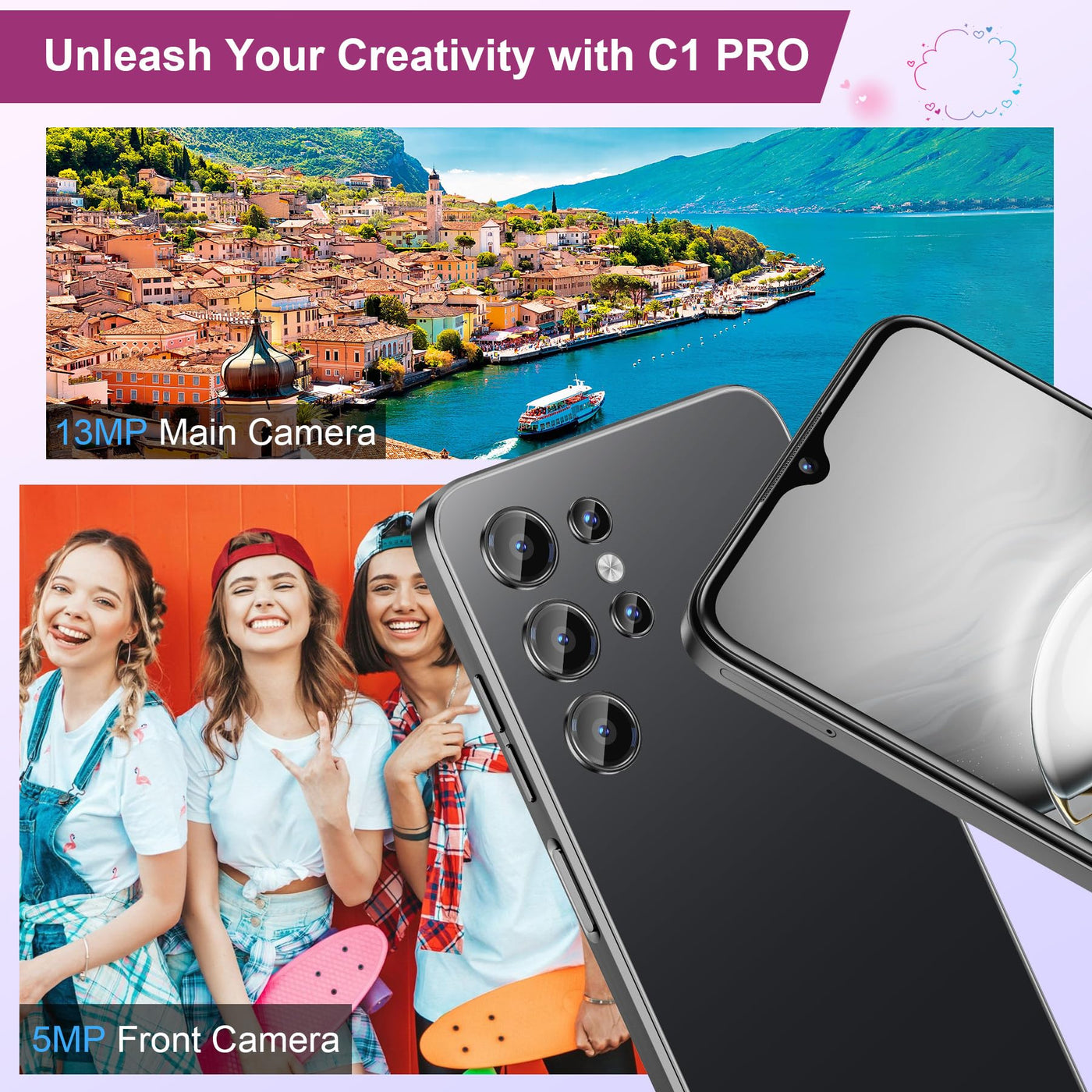 OUKITEL C1 Pro Smartphone Ohne Vertrag Android 15, 16GB+256GB/1TB Handy Ohne Vertrag, 5150mAh Smartphone Günstig, 6.52" HD+, 13MP Kamera Simlockfreie Handys, Gemini AI/Dual 4G SIM/3 Steckplatz