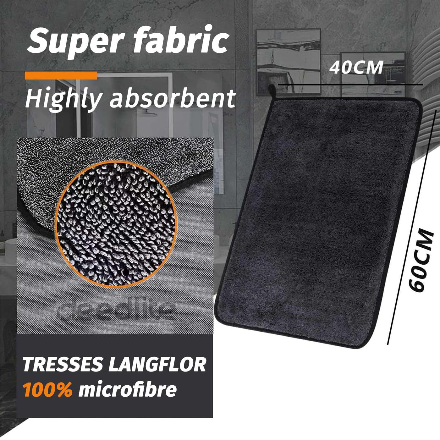 Deedlite Shiny Bath XXL Trockentuch, Fast Dry Trockentuch, Mikrofasertücher, Shiny Bath Wipes Tücher Original, Premium Trockentuch für Duschkabine, Auto, Haushalt, Camping (40x60cm, 3 Stück)