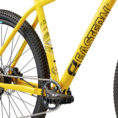 Eastern Bikes Alpaka 29" Leichtgewichts-MTB Mountainbike, 9-Gang, hydraulische Scheibenbremsen, vordere Federung in 4 Rahmengrößen erhältlich (15", Gelb)