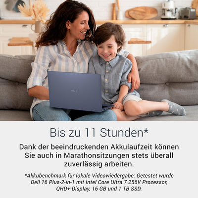 Dell 16 Plus 2-in-1 Laptop Copilot+ DB06250 – 16" 2.5K (2560 x 1600) Touch, HDR600, Intel Core Ultra 7 Series 2, 16GB LPDDR5X, 1TB SSD, Windows 11 Home, FHD-Kamera, QWERTZ-Tastatur, Indigo Blau