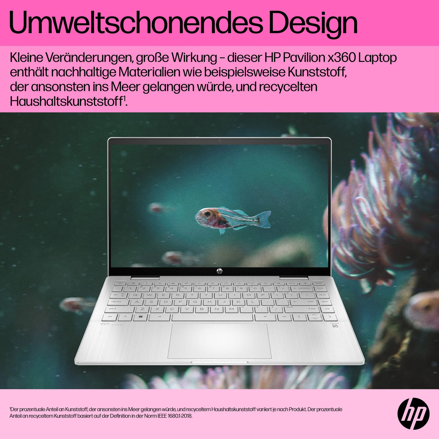 HP Pavilion x360 2-in-1 Laptop | 14" FDH Touchdisplay | Intel Core i5-1335U | 16 GB DDR4 RAM | 512 GB SSD | Intel Iris Xe | Windows 11 Home | QWERTZ Tastatur | Natural Silver