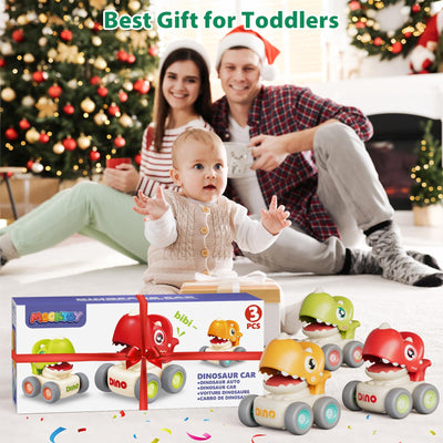 MOONTOY Spielzeugautos ab 1 Jahr, Press and Go Auto für Kleinkinder ab 1 2 3 Jahren, 3 Stück Dinosaurier Baby Auto Spielzeug ab 1 Jahr Jungen, Großartig Geschenk für Kinder ab 12 18 Monaten