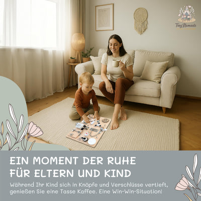 Tiny Nomads Montessori Busy Board motorikbrett ab 1 2 3 4 Jahr - Motorikboard für Baby Sensorik Activity Board holzspielzeug Autismus & ADHS geeignet
