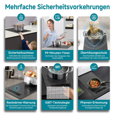 AMZCHEF Induktionskochfeld 2 platten, induktionskochplatte mit Flexzonen und Stecker, 10 Leistungsstufen, Sicherheitsschloss und Timer, Überhitzungsschutz, Berührungssteuerung, BBQ, 3300W(Grau)