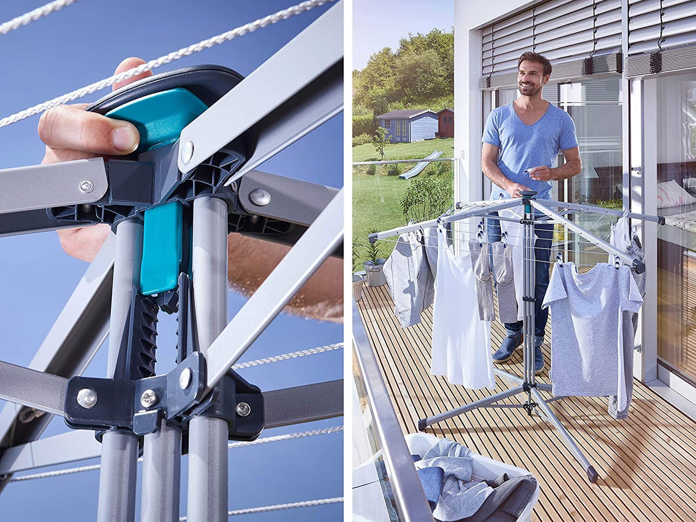 Leifheit Standwäschespinne LinoPop-Up 140, Wäscheständer mit vier Leinenarmen, platzsparender Standtrockner, selbststehende Wäschespinne, 14m Wäscheleine, Öffnung auf Knopfdruck, inkl. Schutzhülle