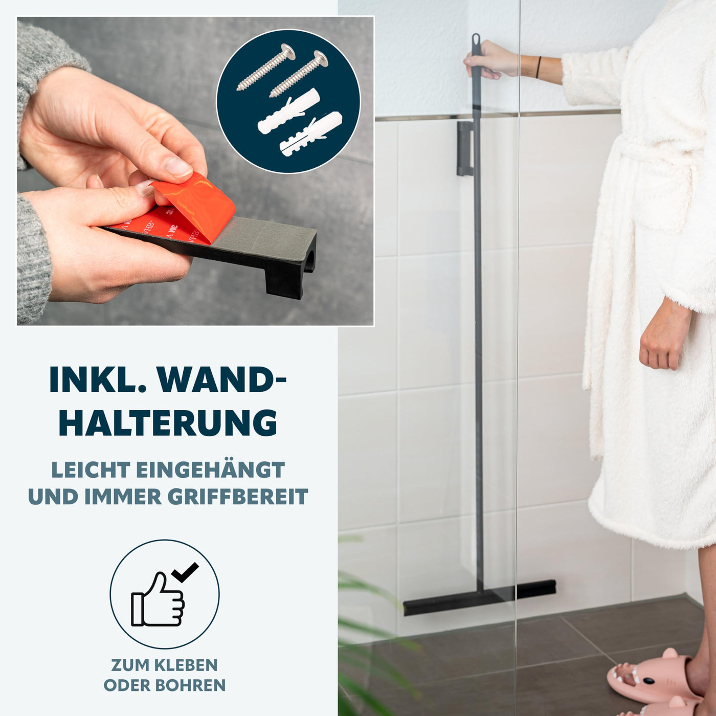 bremermann Bodenabzieher, Fensterabzieher mit Wandhalter, aus Edelstahl und Silikon (Schwarz)