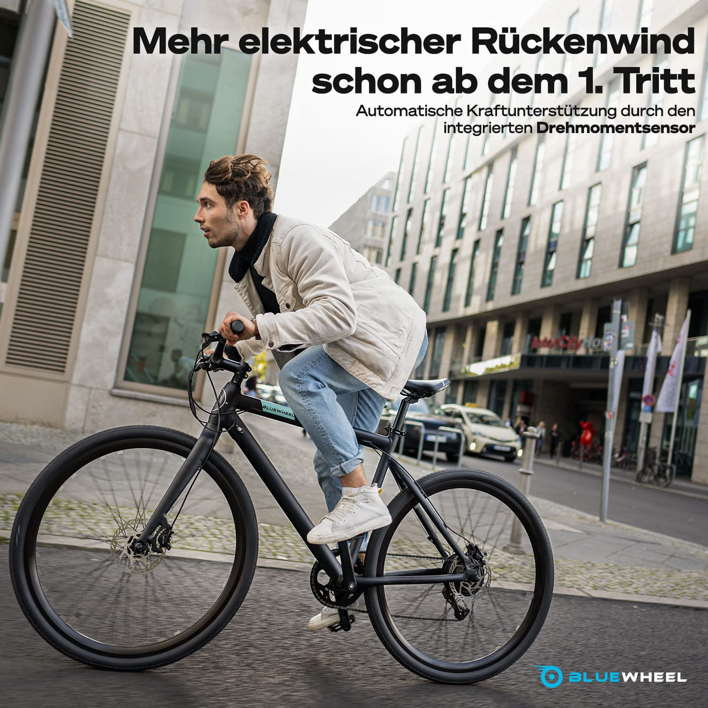 BLUEWHEEL City E-Bike 28" Leichtgewicht I Deutsche Qualitätsmarke | EU-konform E-Fahrrad | 7 Gänge, 250 W Hinterradmotor für 25 km/h | Elektrofahrrad mit App, integr. (BUTEO)