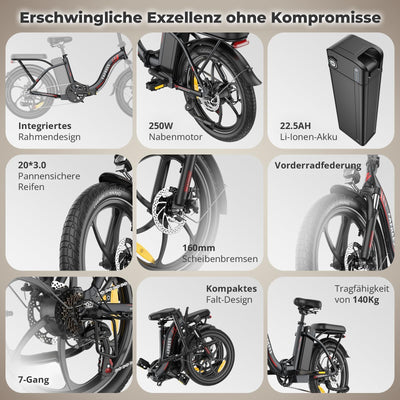 Fafrees F20+ 20 Zoll Faltrad E-Bike Fatbike (2025) - 36V 20AH Akku, 250W Motor, 140kg Traglast, 25km/h, E-MTB 20° - Unisex Elektrofahrrad für Damen & Herren (Fahrradabdeckhaube, grau)
