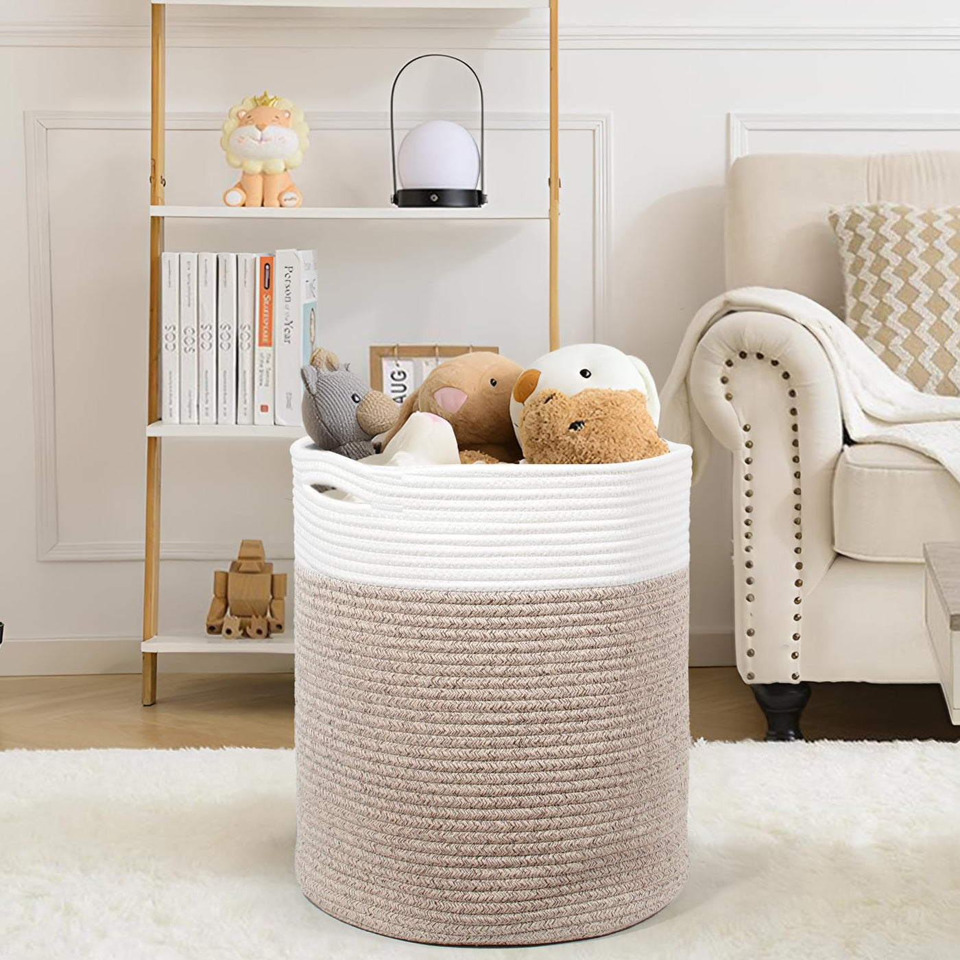 SYLANDO Waschekorb aus Baumwolle mit Griffen, Aufbewahrungskorb Geflochten, Laundry Baskets, Korb Aufbewahrung für decken, spielzeug, kuscheltier,Kleidung (Braun-H40)