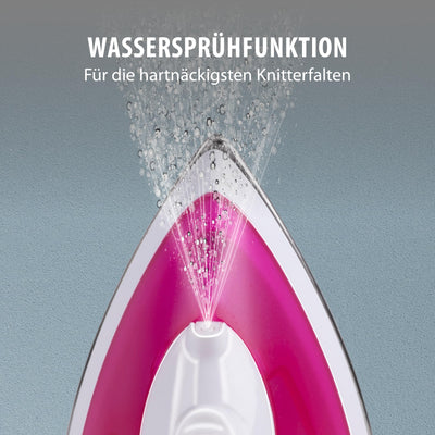 alpina Dampfbügeleisen - Dampfglätter 2000W - Bügeleisen mit Dampf- und Wassersprühfunktion - Einstellbare Temperatur und Wassertank 120ml - Edelstahlsohle - Rosa/Weiß