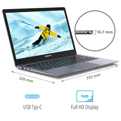 MEDION E14223 39,6 cm (14 Zoll) Full HD Laptop (Intel Celeron N4120, 4GB DDR4 RAM, 128GB Flash-Speicher, Webcam, Win 11 Home)