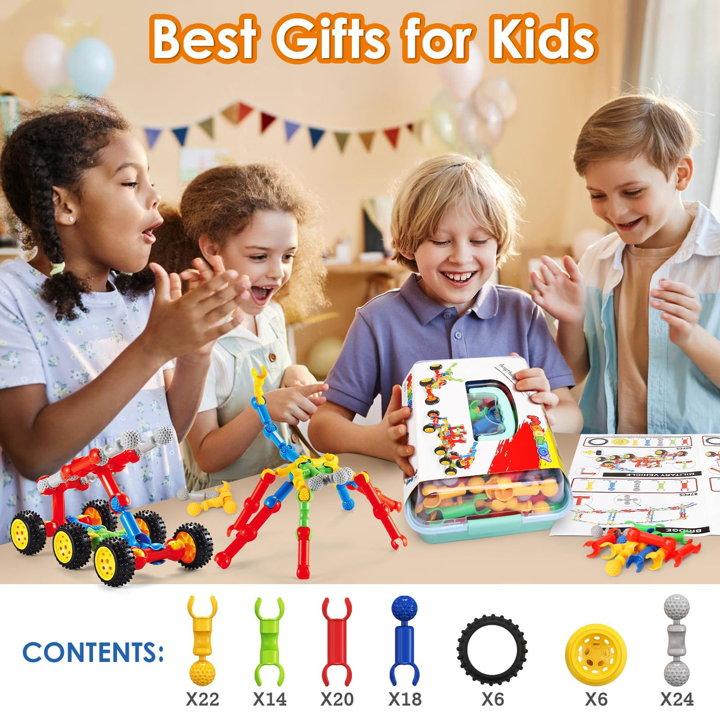 MOONTOY 110 Teile Konstruktionsspielzeug ab 3 4 5 6 7 8 9 + Jahre Jungen Mädchen Bauklötze Kinder Geschenke, STEM Bausteine Spielzeug Kreatives Lernspielzeug Pädagogisches Bauspielzeug Kinderspielzeug