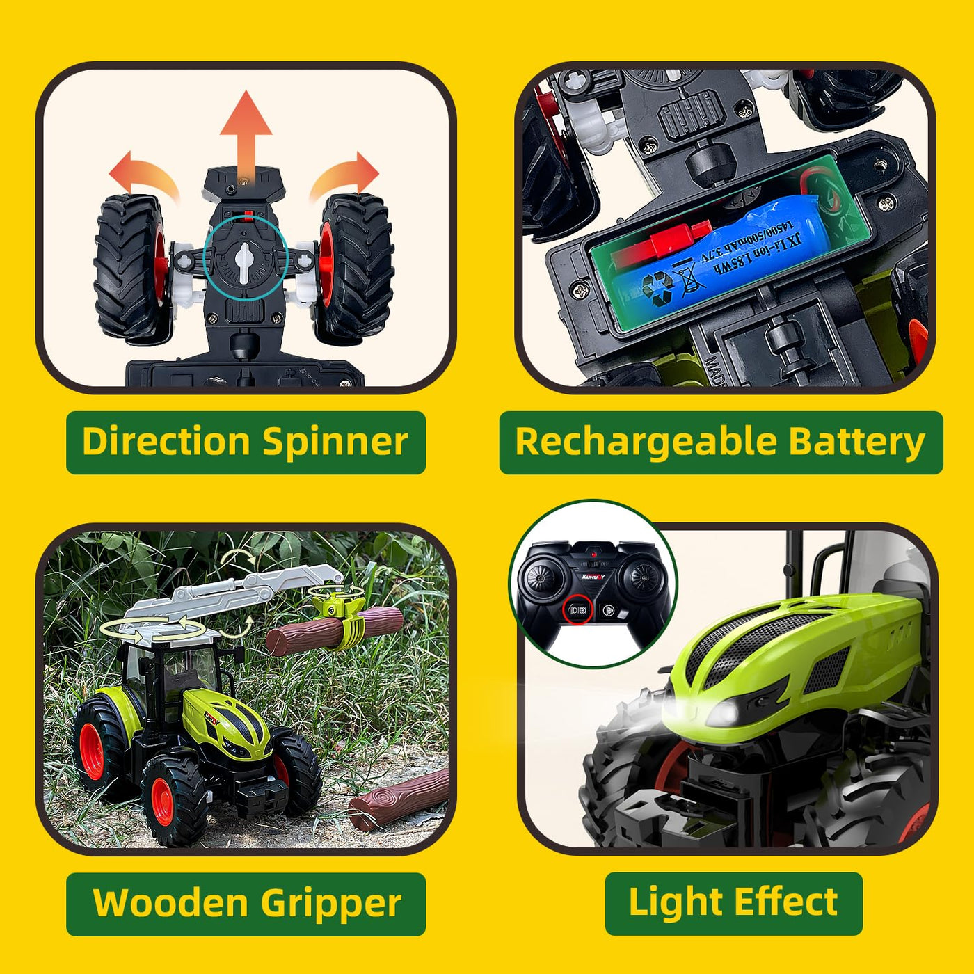 Ferngesteuerter Traktor Ferngesteuert, Traktor Spielzeug ab 3 Jahre, ferngesteuerter traktor ab 3 4 5 Jahre, ferngesteuertes auto ab 3 jahre mit Holzgreifer und 3 Baumstämme