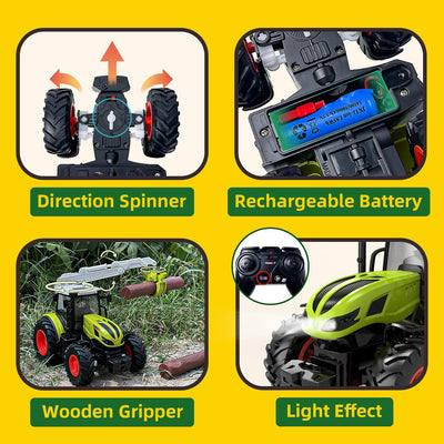 Ferngesteuerter Traktor Ferngesteuert, Traktor Spielzeug ab 3 Jahre, ferngesteuerter traktor ab 3 4 5 Jahre, ferngesteuertes auto ab 3 jahre mit Holzgreifer und 3 Baumstämme