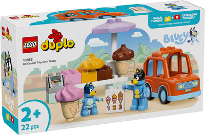 LEGO DUPLO Bluey: Ice Cream Trip with Bluey - Educational Motor Skills Toy for Toddlers, with a Toy Car and Ice Cream Stand, Plus 2 Figures incl. Bandit - Gift for 2+ Year Old Girls & Boys - 10458