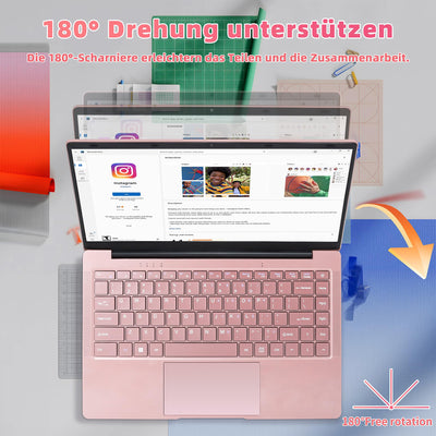 Fsjun 14 Zoll Laptop Roségold, FHD Display, 4 Kern Prozessor Celeron J4105, 8GB DDR4 RAM, 512GB SSD, Webcam, WiFi, USB 3.0 x2, Mini-HDMI, Ultra-dünn, Notebook für Anfänger, DE Tastaturschutz