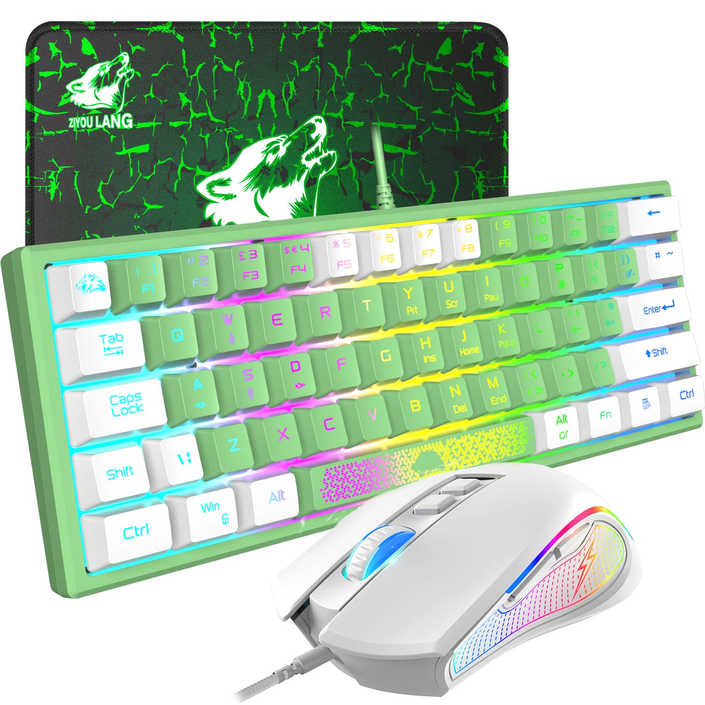 Pc Tastatur Maus mit Kabel, mäuse, tastaturen & eingabegeräte, Gaming-Tastatur-Maus mechanische Feel, Tastatur Maus bis zu 3600 DPI, optische 7 Tasten PC, Laptop, Computer, Grün
