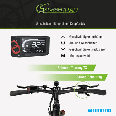 SachsenRAD E-Bike Mountain Bike R8 Ranger mit StVZO-Zertifiziert, 27,5 Zoll,Hydraulischen Scheibenbremsen,7-Gang Schaltung,LCD-Display,36V Vollintegriertem Akku,On und Off-Road Reifen-Grau