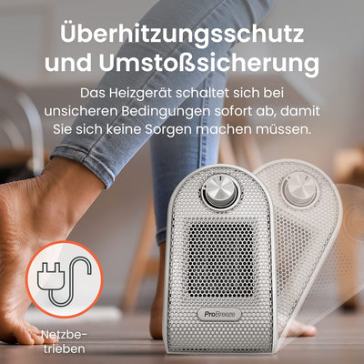 Pro Breeze™ 500W Mini-Keramik-Heizlüfter für den Arbeitsplatz oder Schreibtisch - PTC-Keramik Compact Heizgerät - Weiß