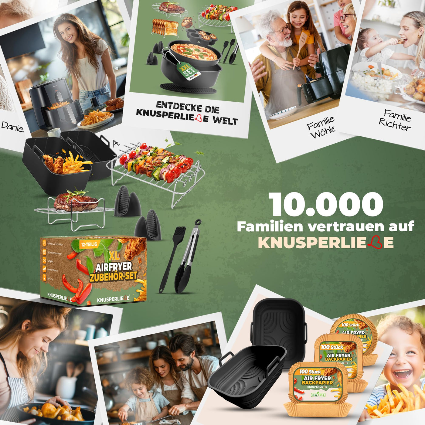 KNUSPERLIEBE® Ninja Heißluftfritteuse Zubehör Set XL Airfryer XL für Foodi AF400EU AF300EU Double Stack 7,6L-9.5L und Dual Zone Air Fryer, BPA-Frei | Air Fryer Accessories