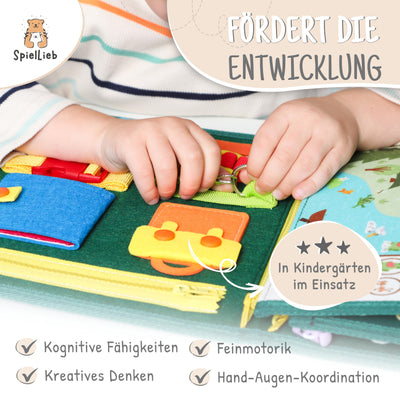 SpielLieb® Montessori Busy Board Deutsch ab 3 Jahre - interaktives Activity Board Spielzeug für Kleinkinder - Beschäftigung für Auto & Flugzeug Entwicklung & Motorik