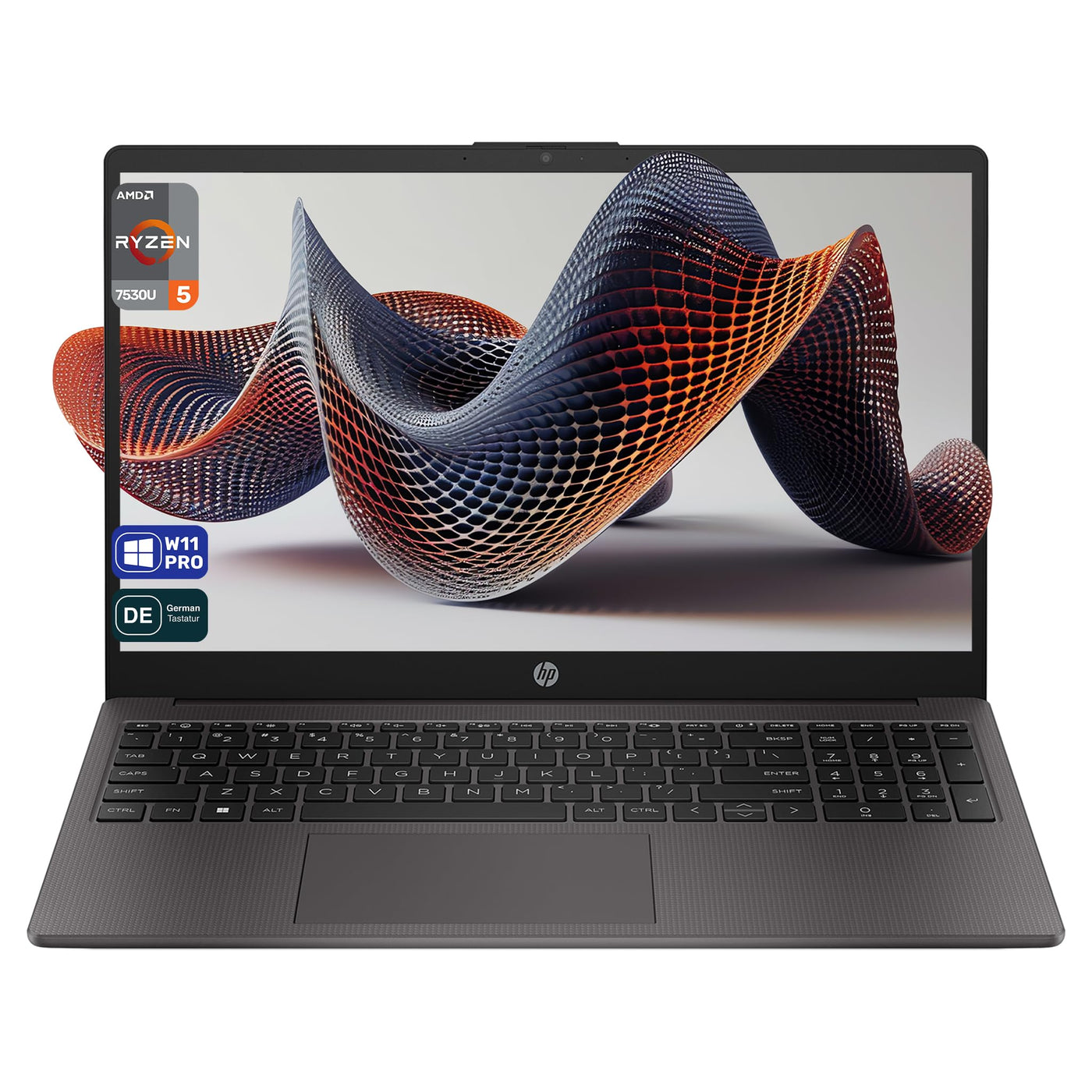 HP 255 G10 Business Laptop, AMD Ryzen 5 7530U, 16 GB DDR4 RAM, 512 GB PCIe SSD, 15.6" IPS FHD Display, AMD Radeon Graphics, QWERTZ Tastatur, Windows 11 Pro, Anthrazit