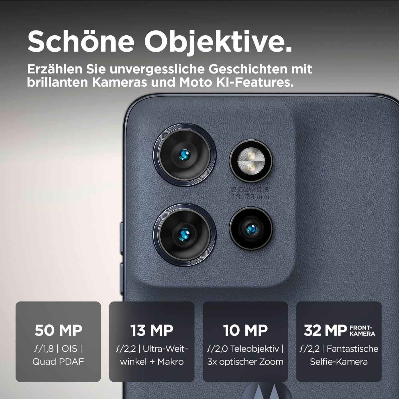 Motorola edge50 neo Smartphone (6,36"-Super-HD-Display, 50-MP-Kamera mit Moto-KI, 12/512 GB, 4310 mAh, Android 14) Pantone Grisaille (Veganes Kunstleder), inkl. Schutzcover