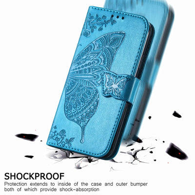 JIUNINE Hülle für Samsung Galaxy M15, Handyhülle mit Schmetterling Muster [Kartenfächer] [Standfunktion] [Premium PU Leder] Stoßfeste Schutzhülle Klapphülle Handytasche Lederhülle, Blau