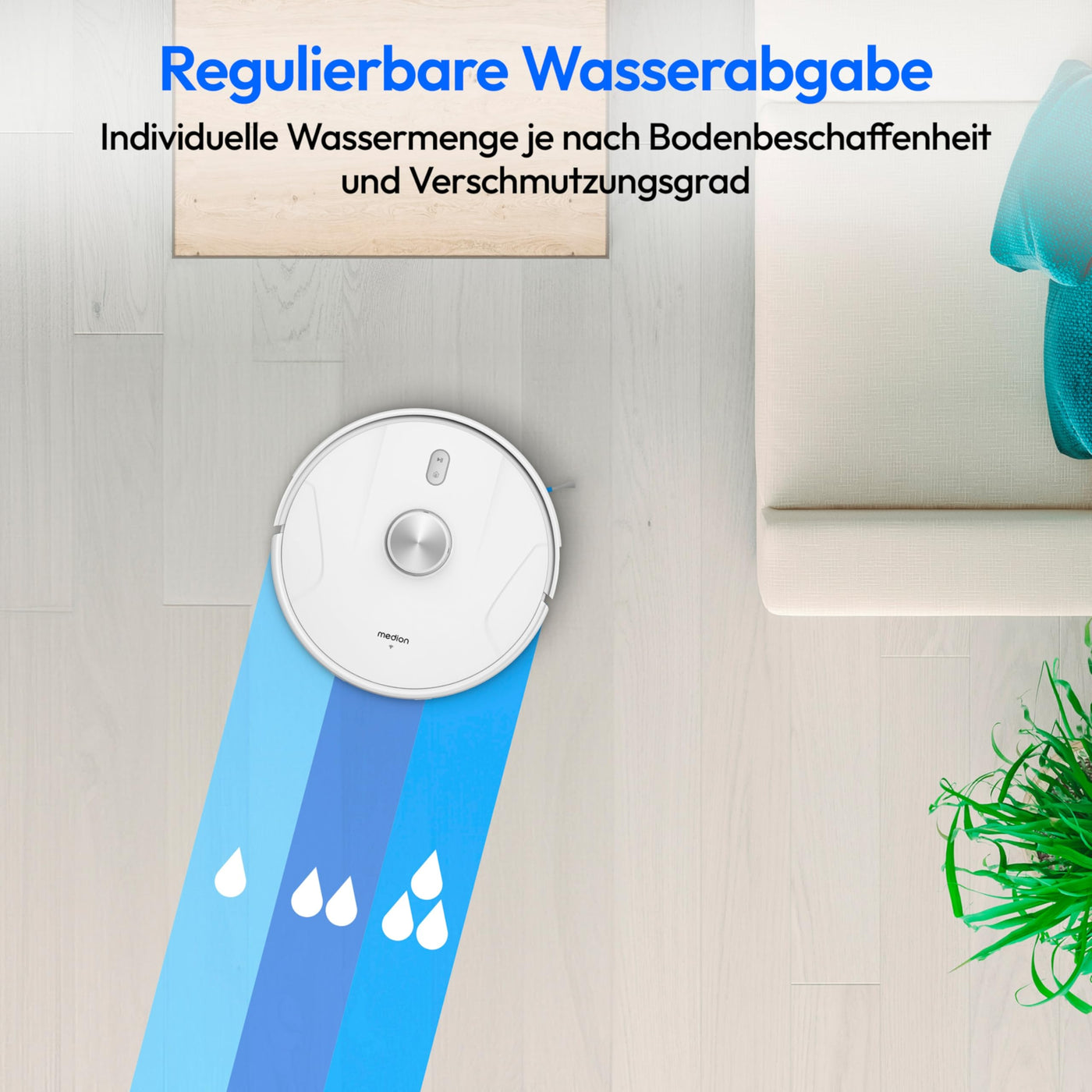 MEDION Saugroboter mit Absaugstation, Lasernavigation und Wischfunktion X41 SW+ (Starke 8000Pa Saugkraft, 2in1 Roboterstaubsauger, präzise Kartenerstellung, Go & No Go Bereiche, mehrere Etagen)