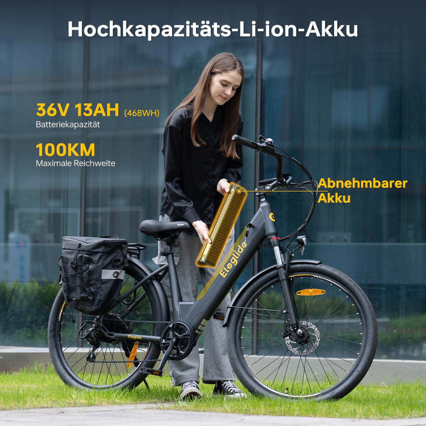 Eleglide T2 E Bike, 27,5" Trekkingrad E-Bike Herren Damen mit Hydraulische Scheibenbremsen, 36V 13Ah Akku,100km Reichweite, Elektrofahrrad mit 7-Gang-Getriebe, Pedelec Citybike EBike für Erwachsene