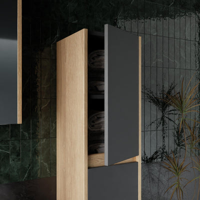 Komplettprogramme Badezimmermöbel Set Dallas 80 cm | Keramikwaschbecken | Spiegelschrank | Unterschrank | Hochschrank | Waschbeckenunterschrank Waschbeckenschrank Badezimmerschrank Badmöbelset