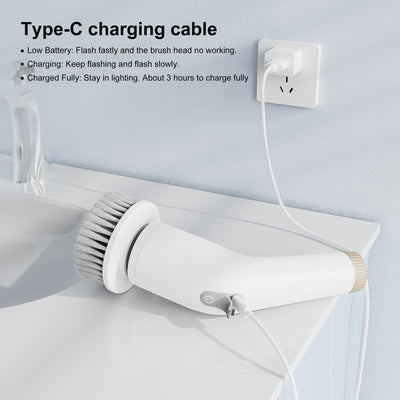 NanoMin 13 in 1 Elektrische Elektrische Reinigungsbürste mit Verlängerungsgriff, Badzubehör-Set mit 11 austauschbaren Bürsten für Toilette, Badewanne, Küche, Boden(Ivory White)