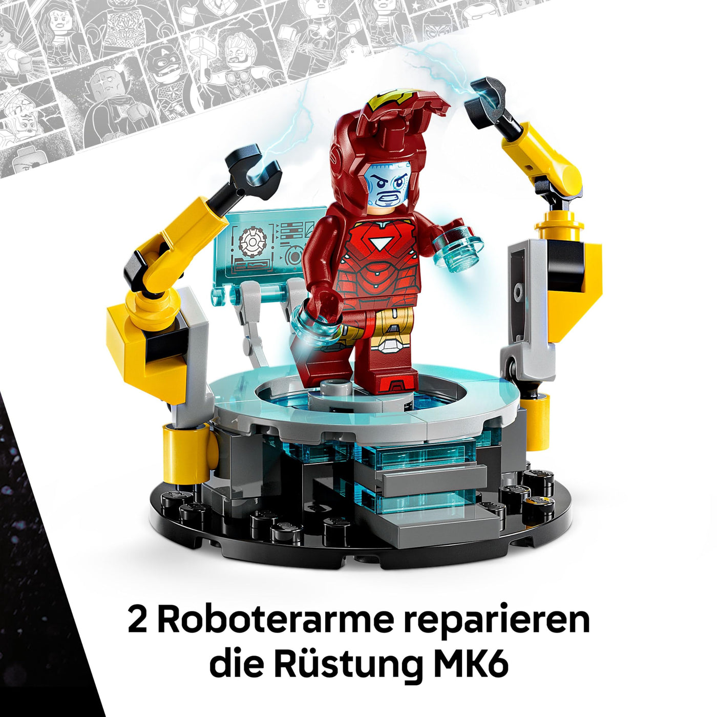 LEGO Marvel Iron Mans Labor: Halle der Rüstungen - Superhelden Spielzeug mit Einer Mech Figur, 5 Minifiguren inkl. Aldrich Killian - Avengers Geschenk für Jungen und Mädchen ab 8 Jahren 76315